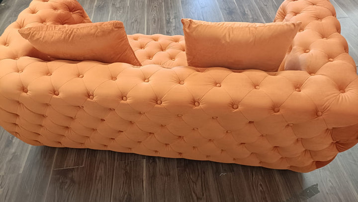 2 Seater Sofa Orange Velvet - W 170 cm x D 96 cm x H 65 cm