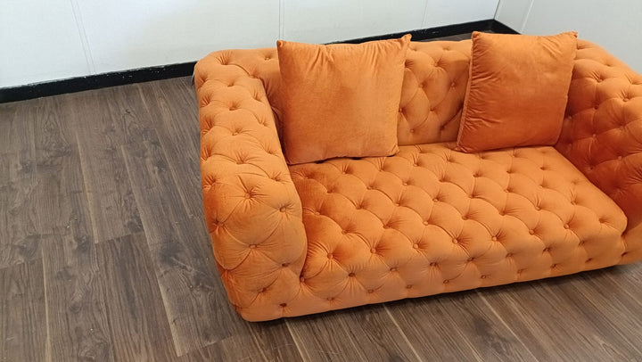 2 Seater Sofa Orange Velvet - W 170 cm x D 96 cm x H 65 cm