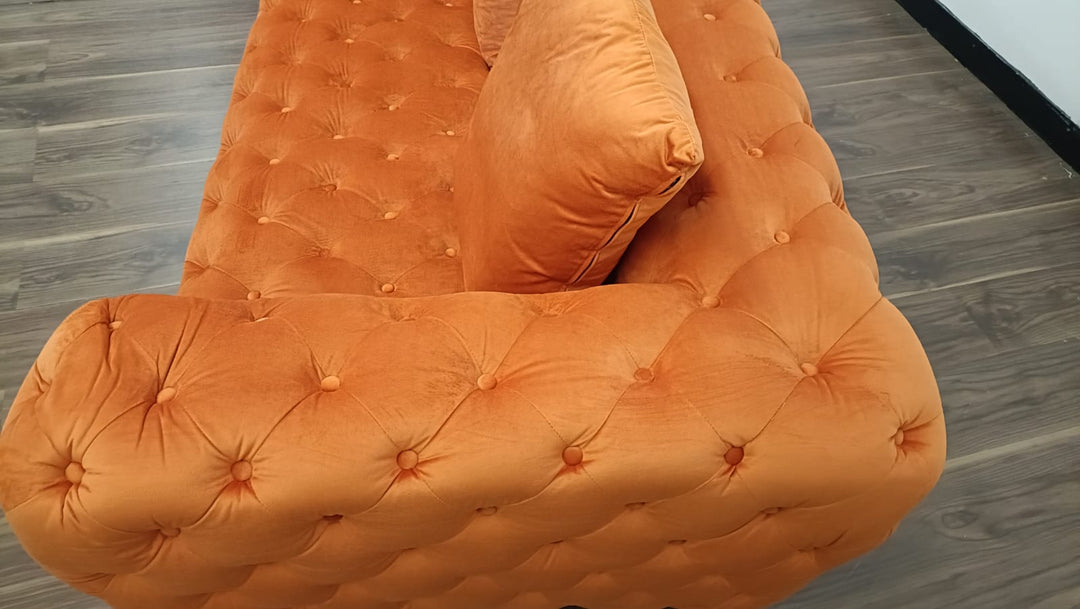 2 Seater Sofa Orange Velvet - W 170 cm x D 96 cm x H 65 cm
