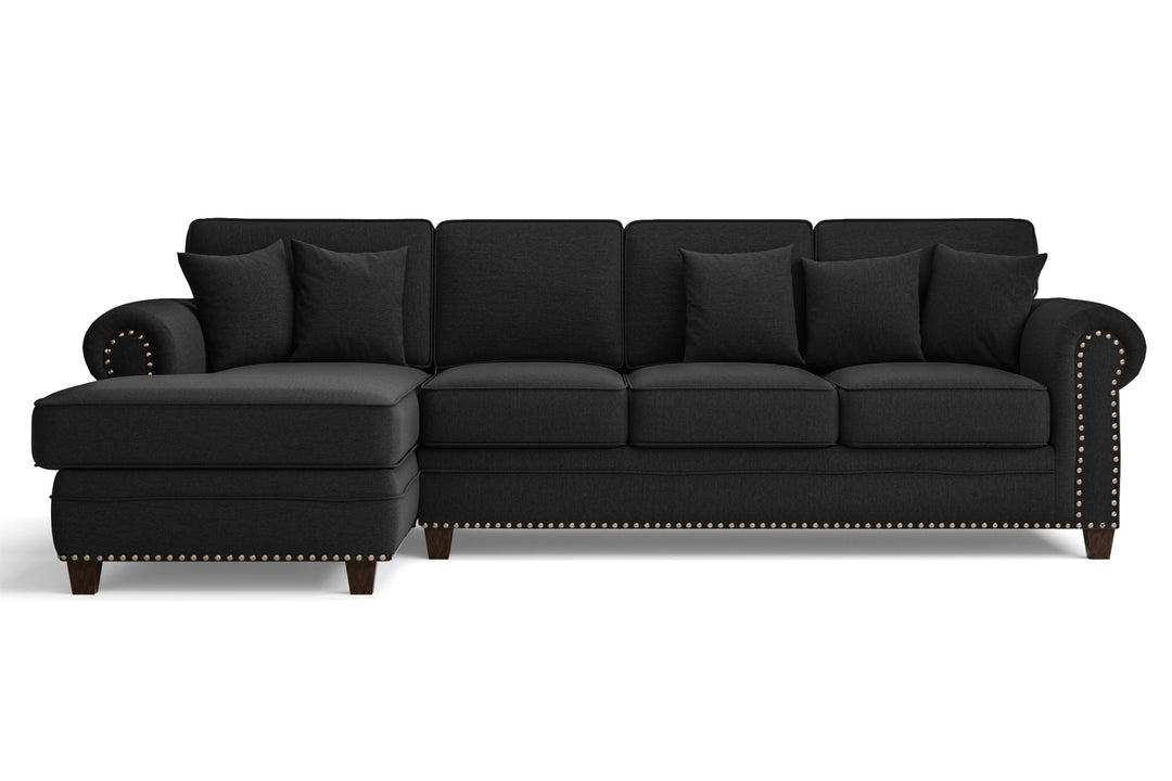 4 Seater Left Hand Facing Chaise Lounge Corner Sofa Black Linen Fabric - W 300 cm x D 95 cm x H 90 cm