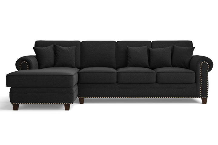 4 Seater Left Hand Facing Chaise Lounge Corner Sofa Black Linen Fabric - W 300 cm x D 95 cm x H 90 cm