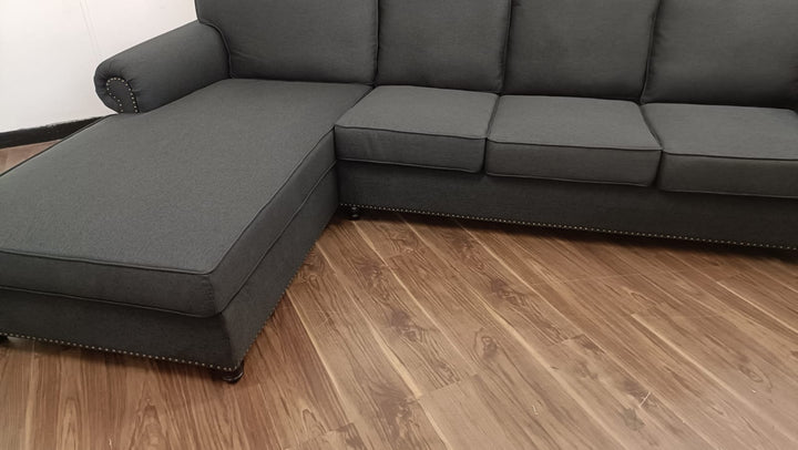 4 Seater Left Hand Facing Chaise Lounge Corner Sofa Black Linen Fabric - W 300 cm x D 95 cm x H 90 cm
