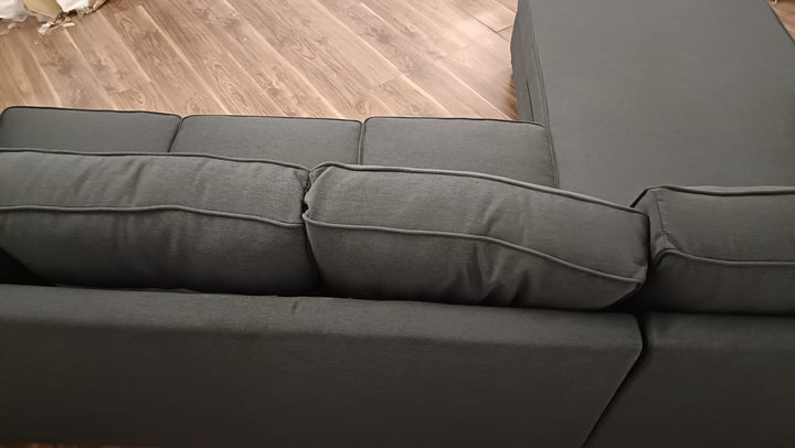 4 Seater Left Hand Facing Chaise Lounge Corner Sofa Black Linen Fabric - W 300 cm x D 95 cm x H 90 cm