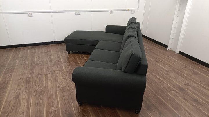 4 Seater Left Hand Facing Chaise Lounge Corner Sofa Black Linen Fabric - W 300 cm x D 95 cm x H 90 cm