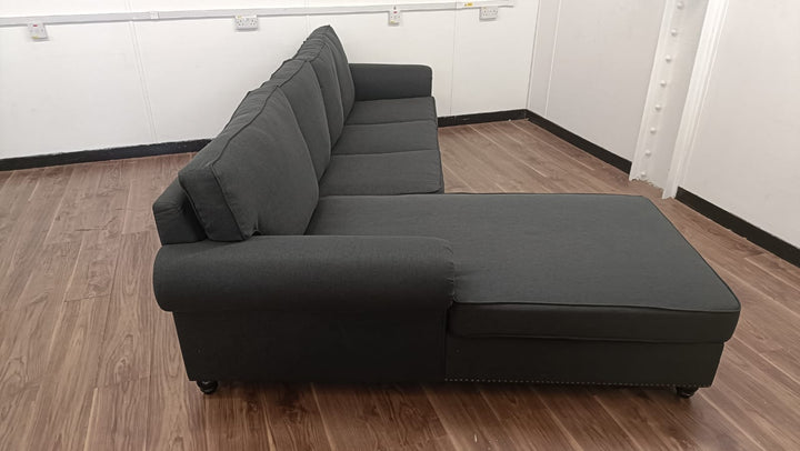 4 Seater Left Hand Facing Chaise Lounge Corner Sofa Black Linen Fabric - W 300 cm x D 95 cm x H 90 cm
