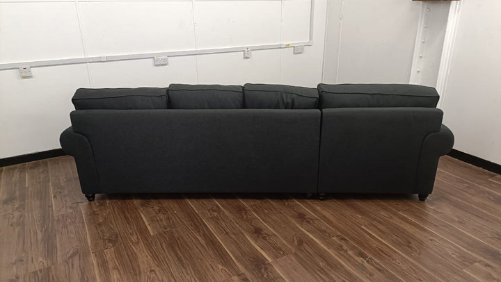 4 Seater Left Hand Facing Chaise Lounge Corner Sofa Black Linen Fabric - W 300 cm x D 95 cm x H 90 cm