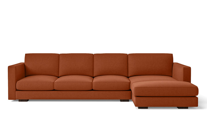 4 Seater Right Hand Facing Chaise Lounge Corner Sofa Orange Linen Fabric - W 312 cm x D 97 cm x H 82 cm