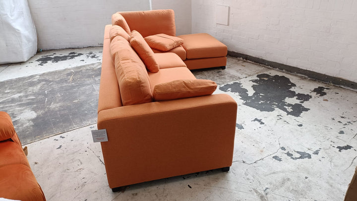 4 Seater Right Hand Facing Chaise Lounge Corner Sofa Orange Linen Fabric - W 312 cm x D 97 cm x H 82 cm