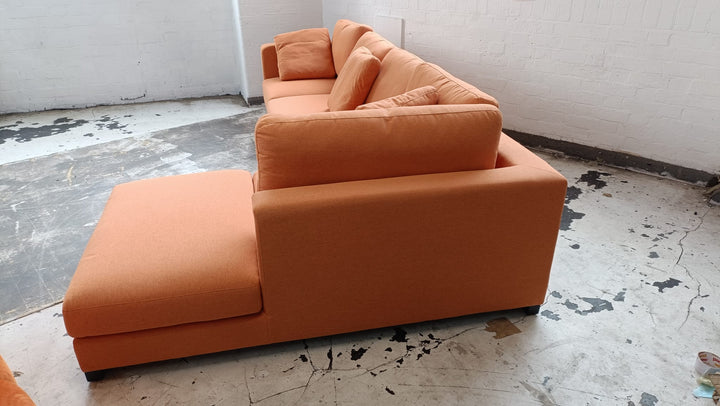 4 Seater Right Hand Facing Chaise Lounge Corner Sofa Orange Linen Fabric - W 312 cm x D 97 cm x H 82 cm