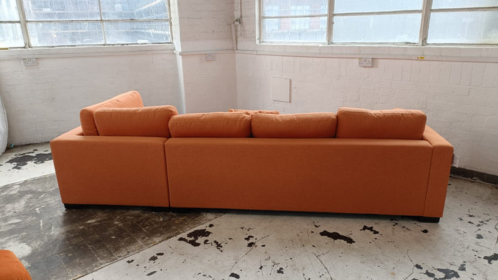 4 Seater Right Hand Facing Chaise Lounge Corner Sofa Orange Linen Fabric - W 312 cm x D 97 cm x H 82 cm