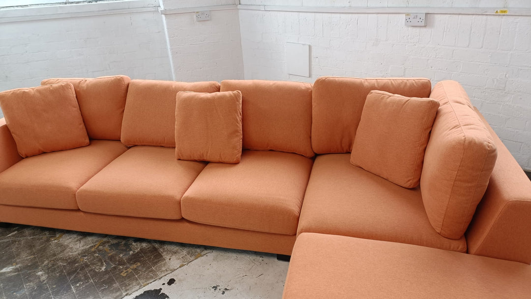 4 Seater Right Hand Facing Chaise Lounge Corner Sofa Orange Linen Fabric - W 312 cm x D 97 cm x H 82 cm