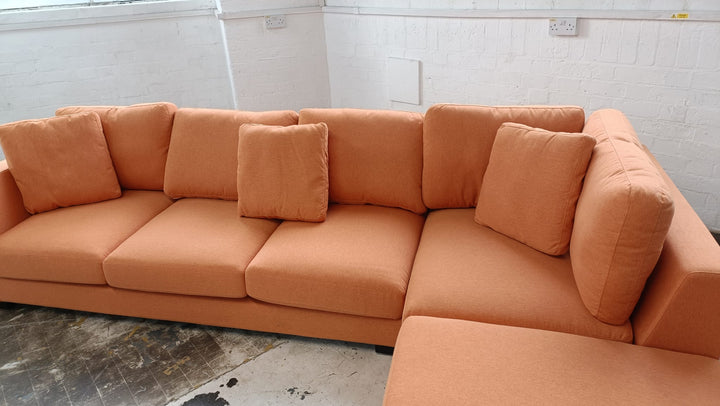 4 Seater Right Hand Facing Chaise Lounge Corner Sofa Orange Linen Fabric - W 312 cm x D 97 cm x H 82 cm