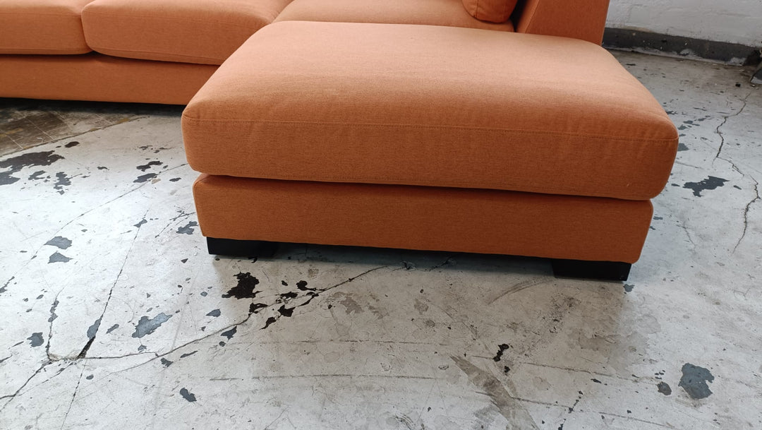 4 Seater Right Hand Facing Chaise Lounge Corner Sofa Orange Linen Fabric - W 312 cm x D 97 cm x H 82 cm