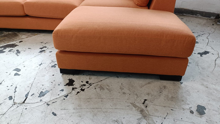 4 Seater Right Hand Facing Chaise Lounge Corner Sofa Orange Linen Fabric - W 312 cm x D 97 cm x H 82 cm