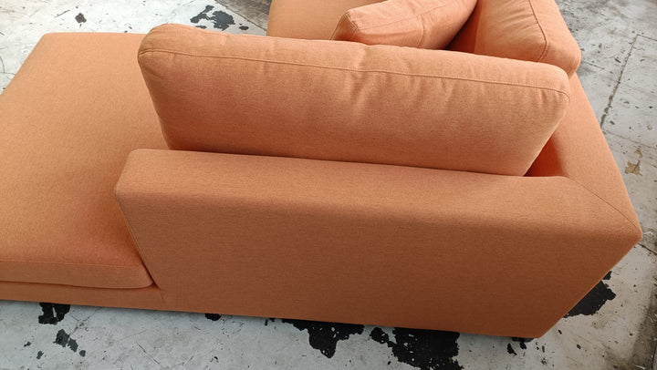 4 Seater Right Hand Facing Chaise Lounge Corner Sofa Orange Linen Fabric - W 312 cm x D 97 cm x H 82 cm