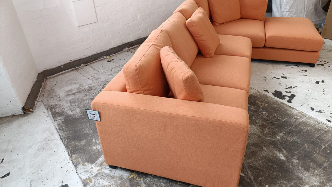 4 Seater Right Hand Facing Chaise Lounge Corner Sofa Orange Linen Fabric - W 312 cm x D 97 cm x H 82 cm
