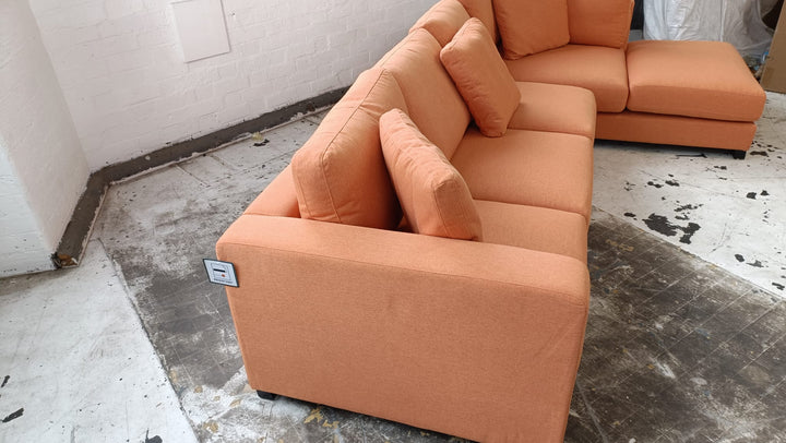 4 Seater Right Hand Facing Chaise Lounge Corner Sofa Orange Linen Fabric - W 312 cm x D 97 cm x H 82 cm