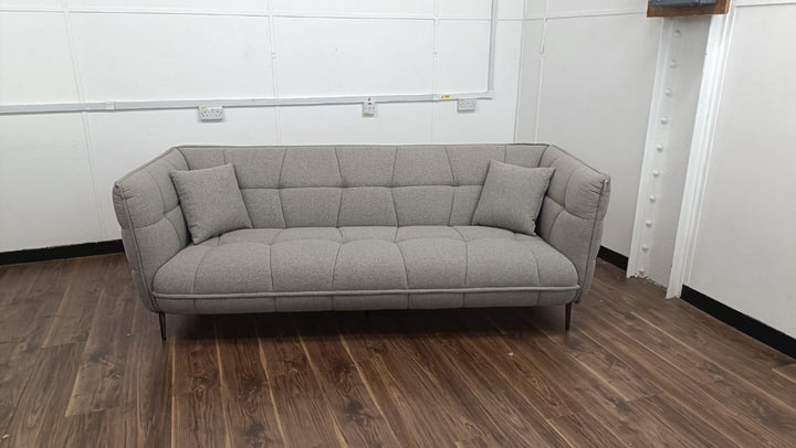 3 Seater Sofa Grey Linen Fabric - W 230 cm x D 94 cm x H 82 cm