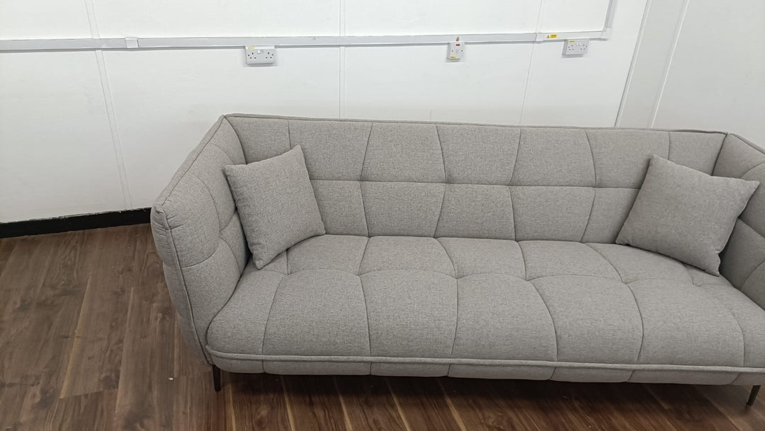 3 Seater Sofa Grey Linen Fabric - W 230 cm x D 94 cm x H 82 cm