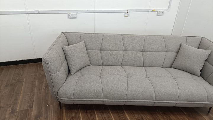 3 Seater Sofa Grey Linen Fabric - W 230 cm x D 94 cm x H 82 cm