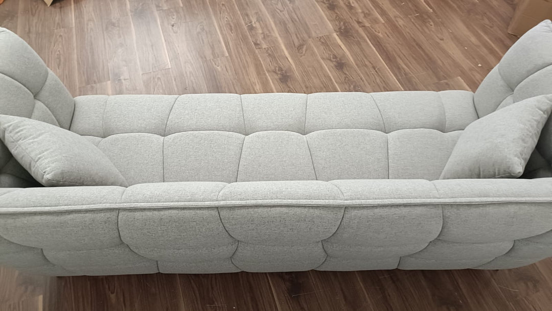3 Seater Sofa Grey Linen Fabric - W 230 cm x D 94 cm x H 82 cm