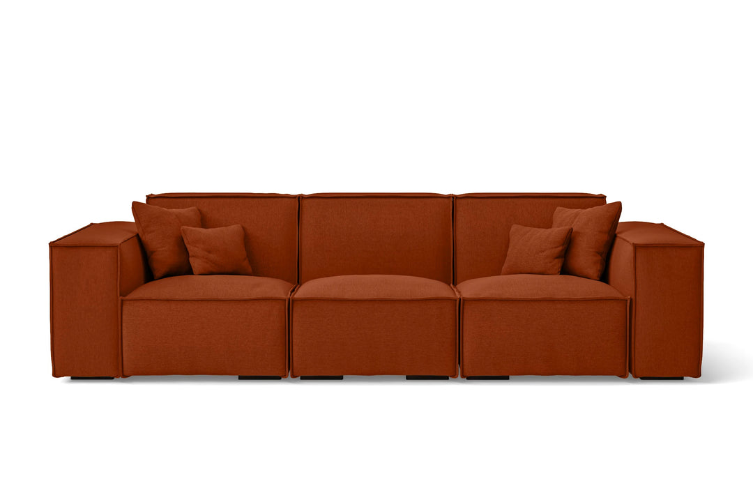 3 Seater Sofa Orange Linen Fabric - W 302 cm x D 98 cm x H 65 cm