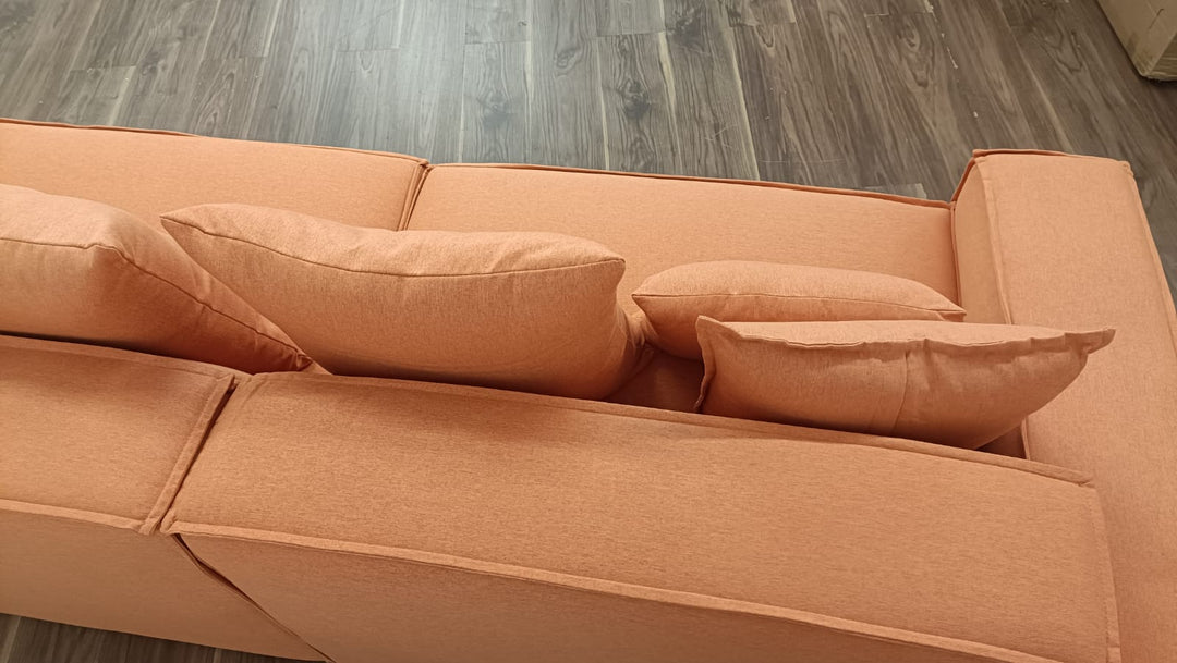 3 Seater Sofa Orange Linen Fabric - W 302 cm x D 98 cm x H 65 cm
