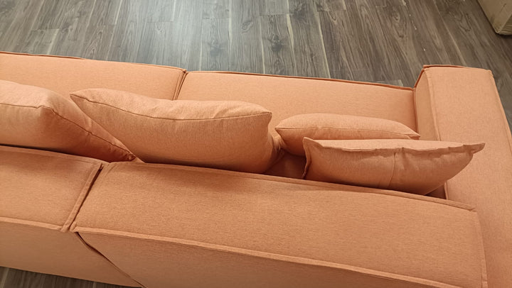 3 Seater Sofa Orange Linen Fabric - W 302 cm x D 98 cm x H 65 cm