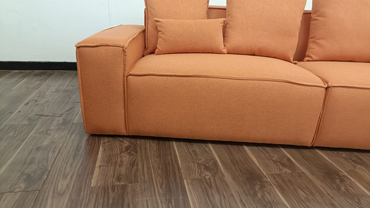 3 Seater Sofa Orange Linen Fabric - W 302 cm x D 98 cm x H 65 cm