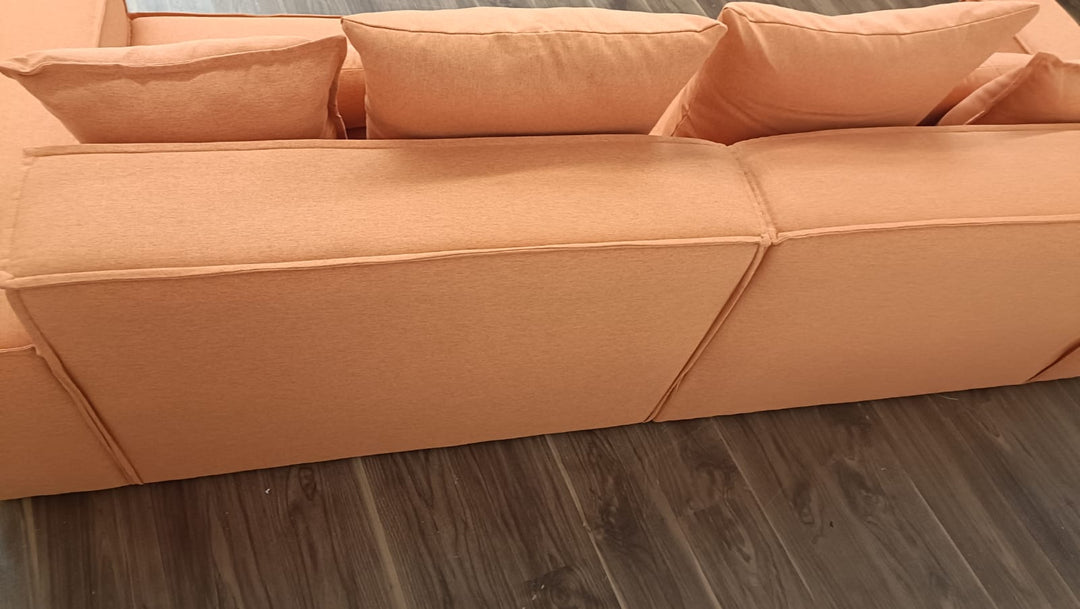 3 Seater Sofa Orange Linen Fabric - W 302 cm x D 98 cm x H 65 cm