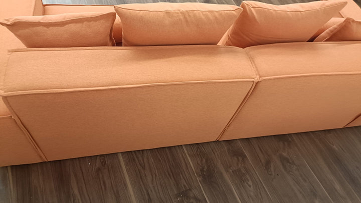 3 Seater Sofa Orange Linen Fabric - W 302 cm x D 98 cm x H 65 cm