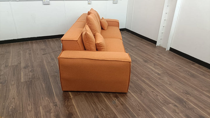 3 Seater Sofa Orange Linen Fabric - W 302 cm x D 98 cm x H 65 cm