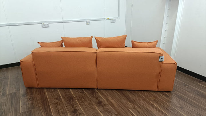 3 Seater Sofa Orange Linen Fabric - W 302 cm x D 98 cm x H 65 cm