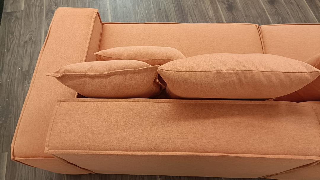 3 Seater Sofa Orange Linen Fabric - W 302 cm x D 98 cm x H 65 cm