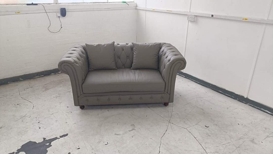 2 Seater Sofa Grey Leather - W 166 cm x D 83 cm x H 74 cm