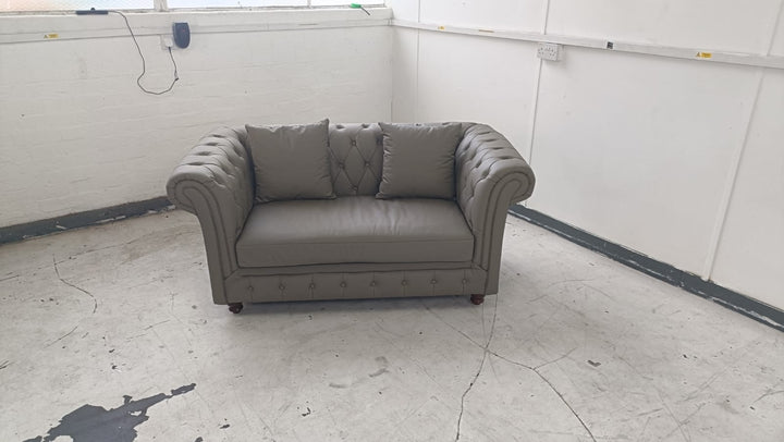 2 Seater Sofa Grey Leather - W 166 cm x D 83 cm x H 74 cm
