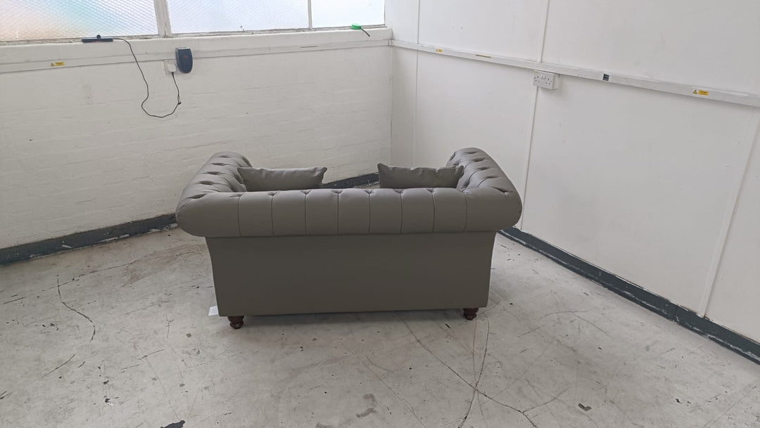 2 Seater Sofa Grey Leather - W 166 cm x D 83 cm x H 74 cm