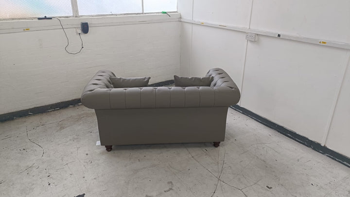 2 Seater Sofa Grey Leather - W 166 cm x D 83 cm x H 74 cm