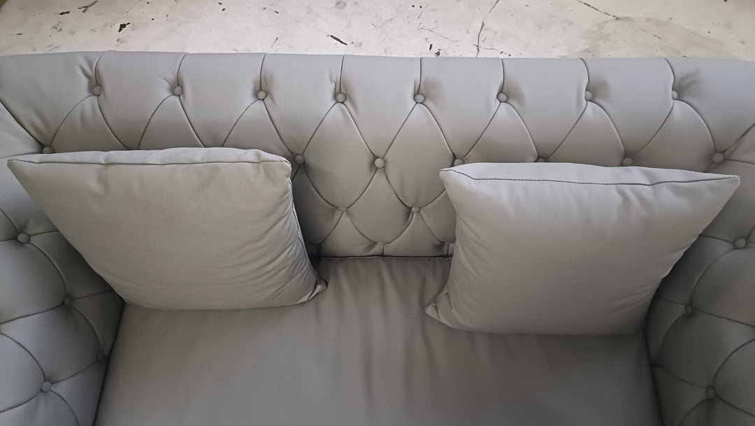 2 Seater Sofa Grey Leather - W 166 cm x D 83 cm x H 74 cm