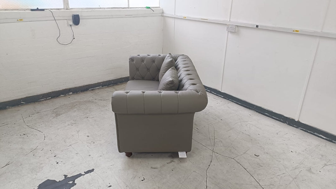 2 Seater Sofa Grey Leather - W 166 cm x D 83 cm x H 74 cm
