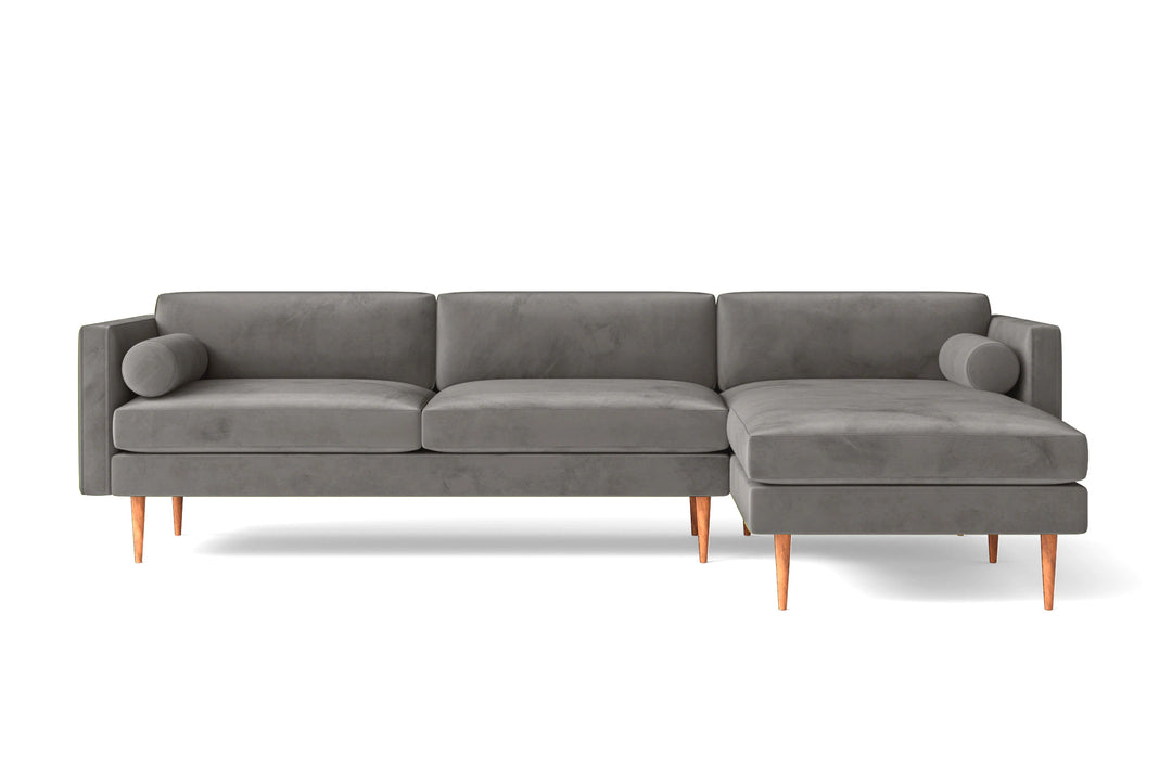3 Seater Right Hand Facing Chaise Lounge Corner Sofa Grey Velvet - W 260 cm x D 88 cm x H 78 cm
