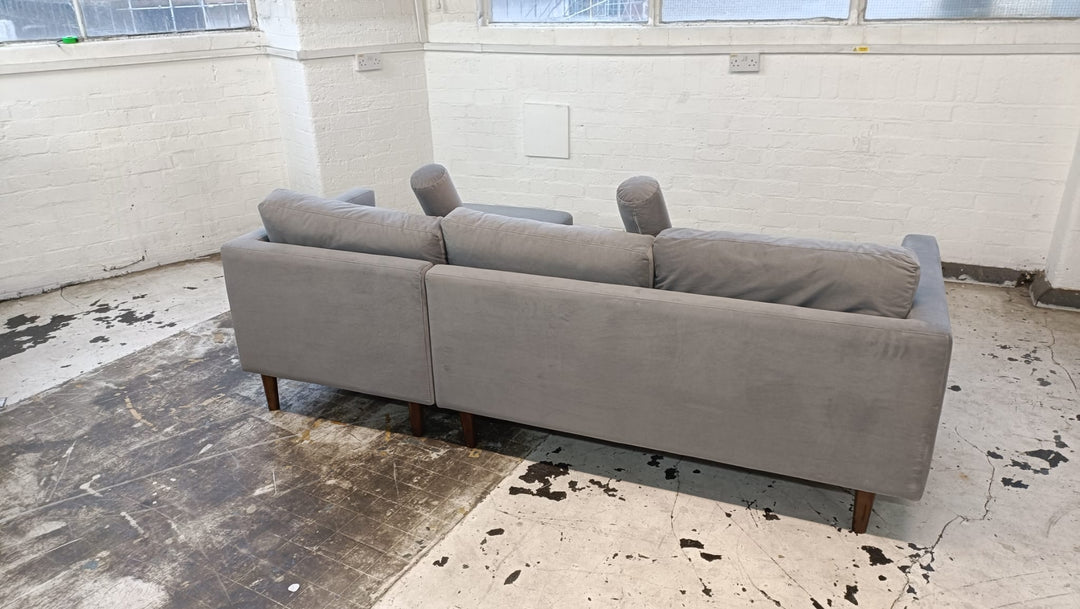 3 Seater Right Hand Facing Chaise Lounge Corner Sofa Grey Velvet - W 260 cm x D 88 cm x H 78 cm