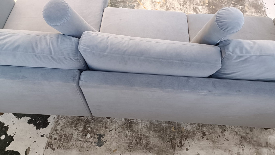 3 Seater Right Hand Facing Chaise Lounge Corner Sofa Grey Velvet - W 260 cm x D 88 cm x H 78 cm