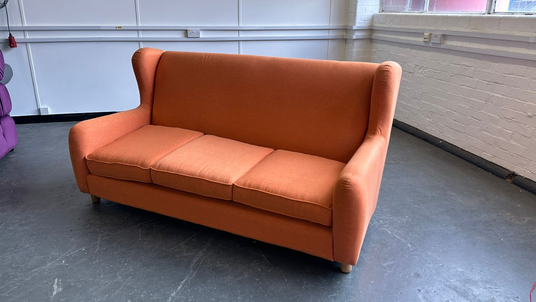 3 Seater Sofa Orange Linen Fabric - W 198 cm x D 100 cm x H 88 cm