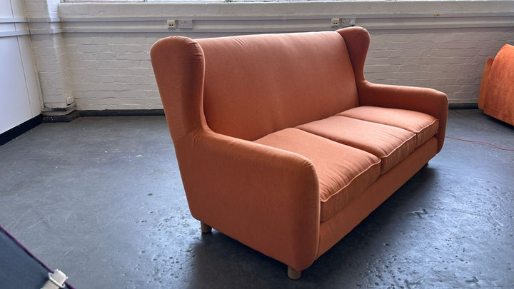 3 Seater Sofa Orange Linen Fabric - W 198 cm x D 100 cm x H 88 cm