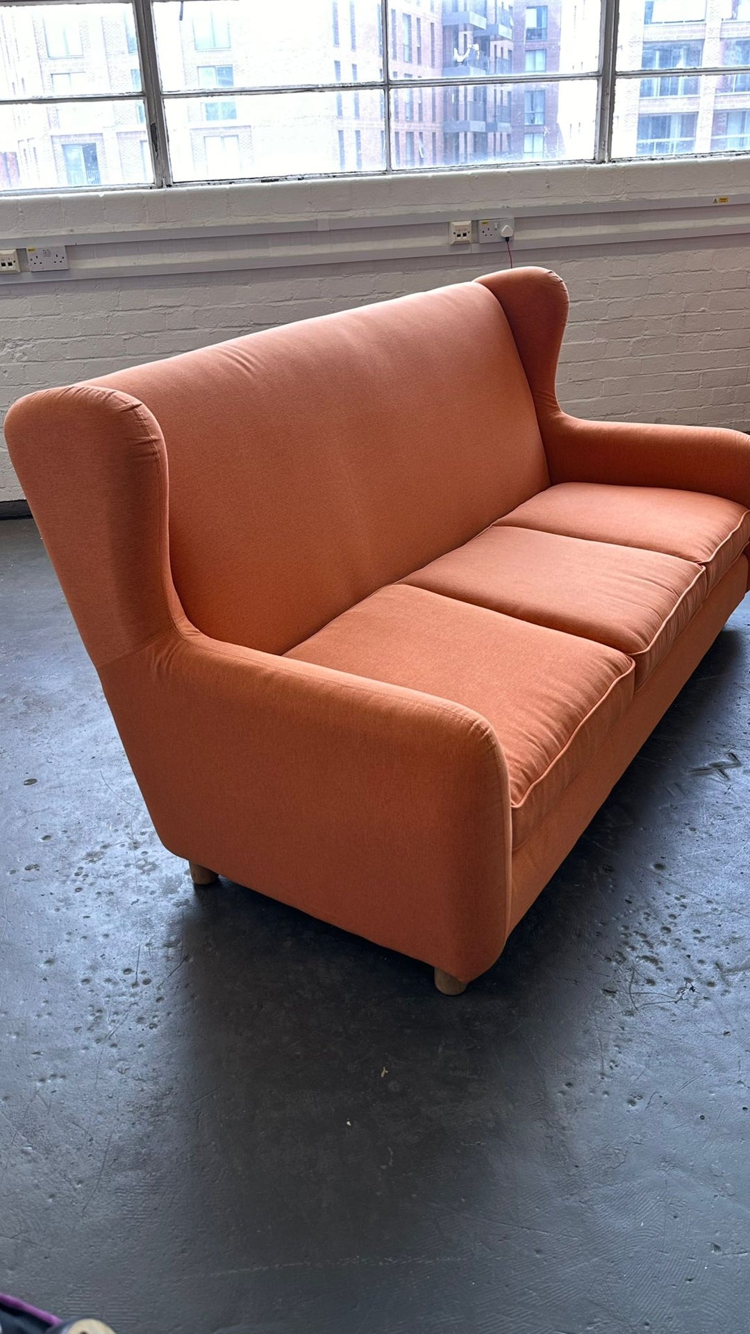 3 Seater Sofa Orange Linen Fabric - W 198 cm x D 100 cm x H 88 cm