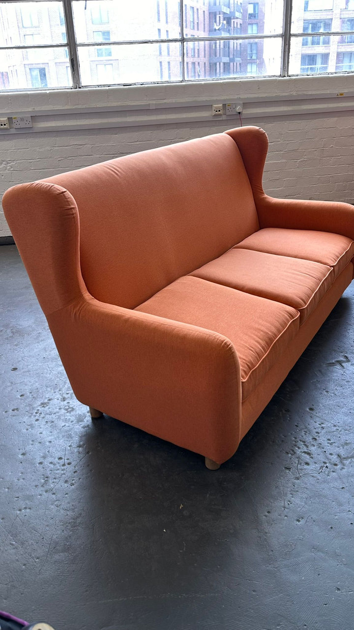 3 Seater Sofa Orange Linen Fabric - W 198 cm x D 100 cm x H 88 cm