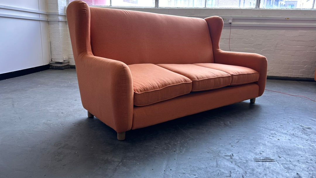 3 Seater Sofa Orange Linen Fabric - W 198 cm x D 100 cm x H 88 cm