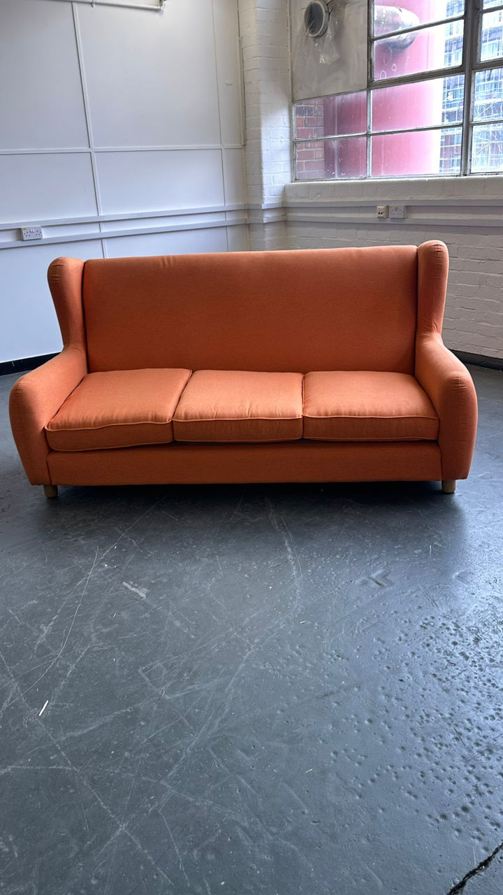 3 Seater Sofa Orange Linen Fabric - W 198 cm x D 100 cm x H 88 cm