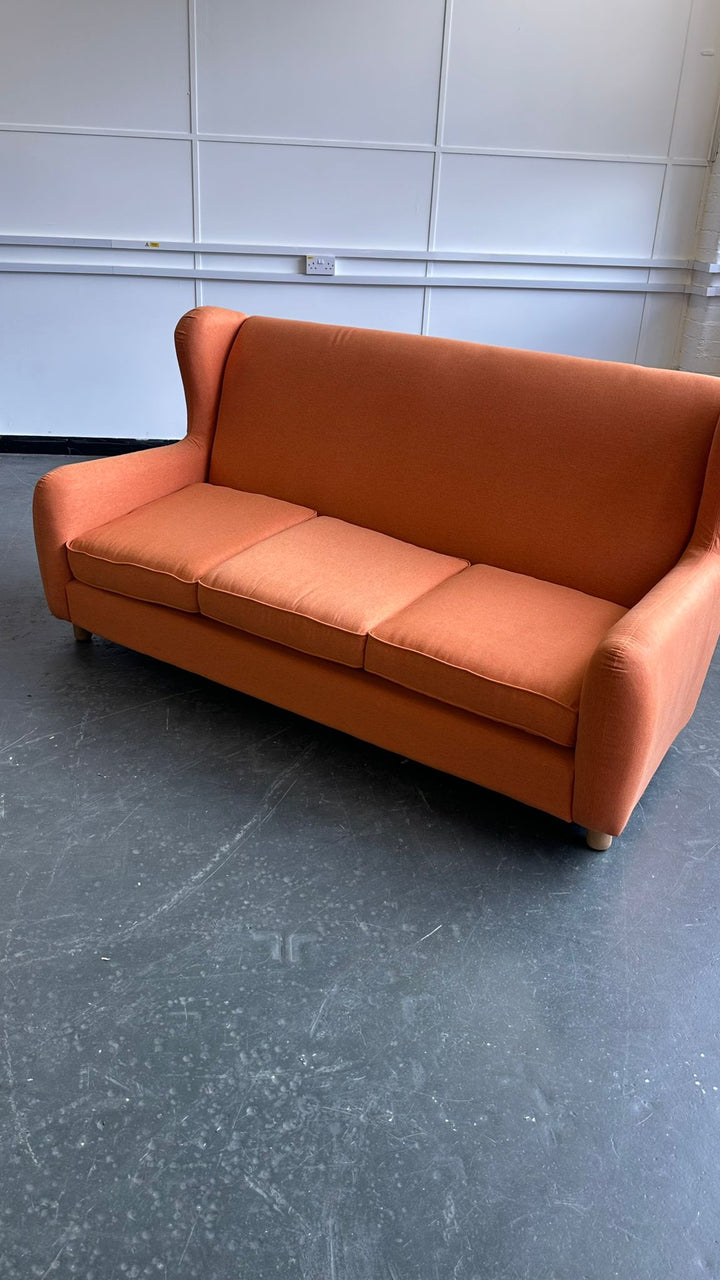 3 Seater Sofa Orange Linen Fabric - W 198 cm x D 100 cm x H 88 cm